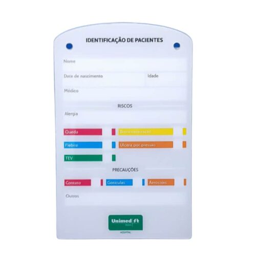 Placa informativa para identificação de pacientes em acrílicos