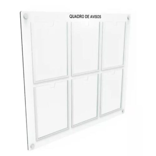 Quadro de avisos 6 A4 em acrílico vertical